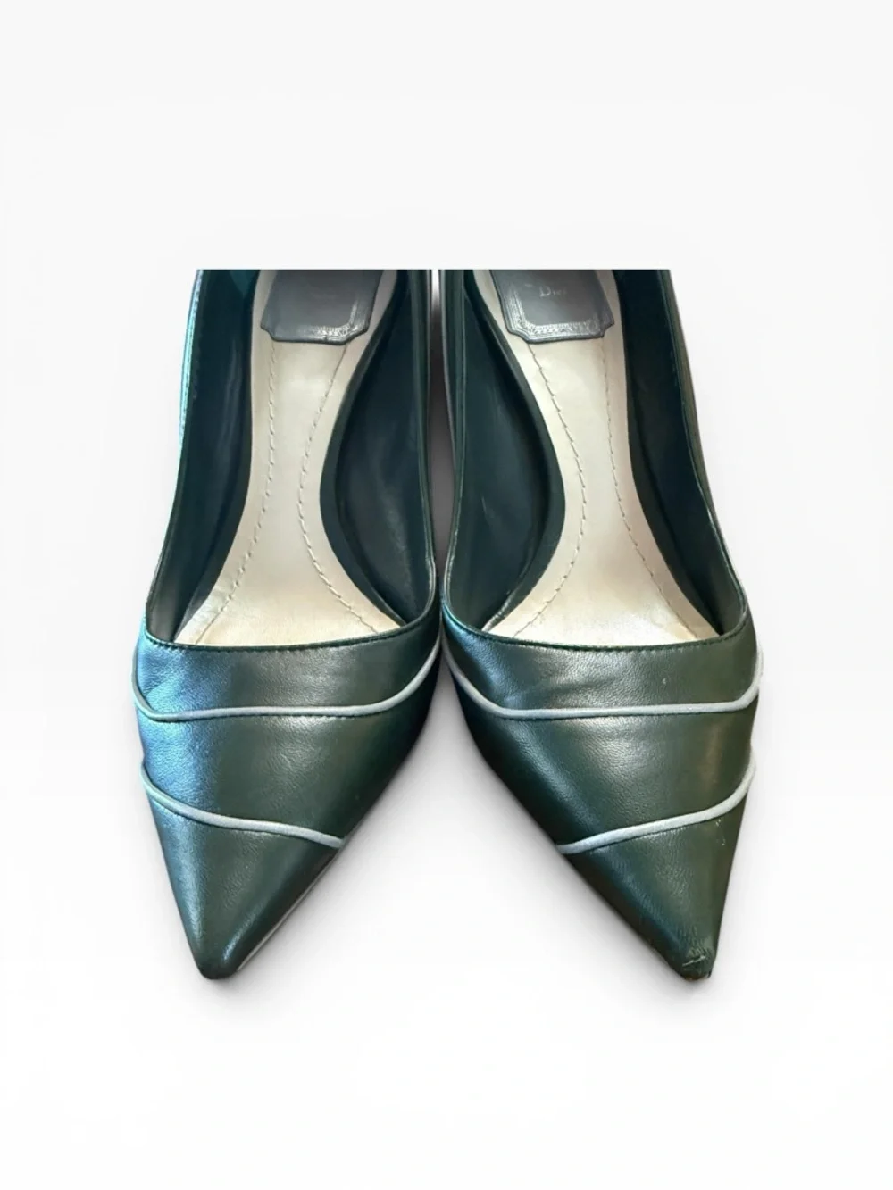 Christian Dior Chromatic  Green Leather Curved Stiletto Pumps EU 38.5 US 8.5